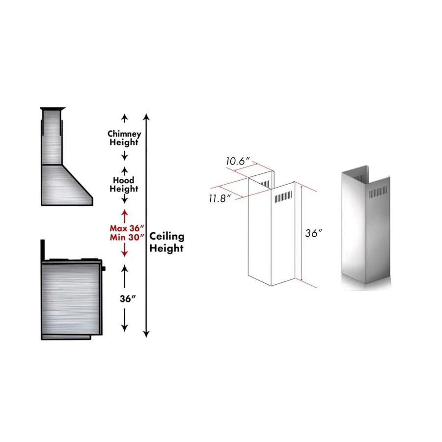 ZLINE 1-36" Chimney Extension for 9 ft. to 10 ft. Ceilings (1PCEXT-587/597)