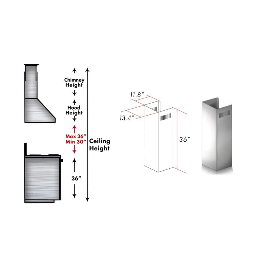 ZLINE 1-36" Chimney Extension for 9 ft. to 10 ft. Ceilings (1PCEXT-9667/9697)