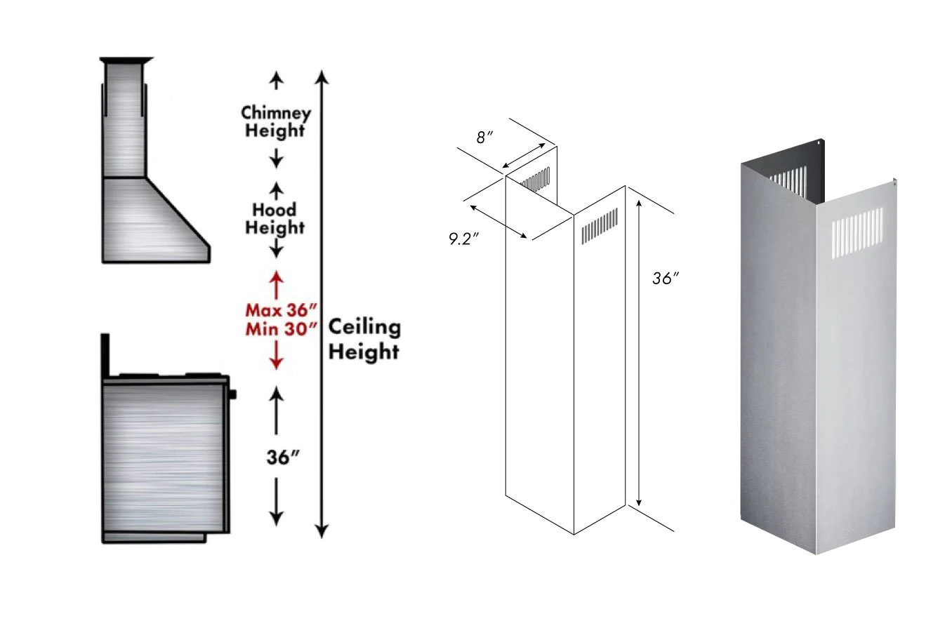 ZLINE 1-36" Chimney Extension for 9 ft. to 10 ft. Ceilings (1PCEXT-KB/KL2/KL3-304)