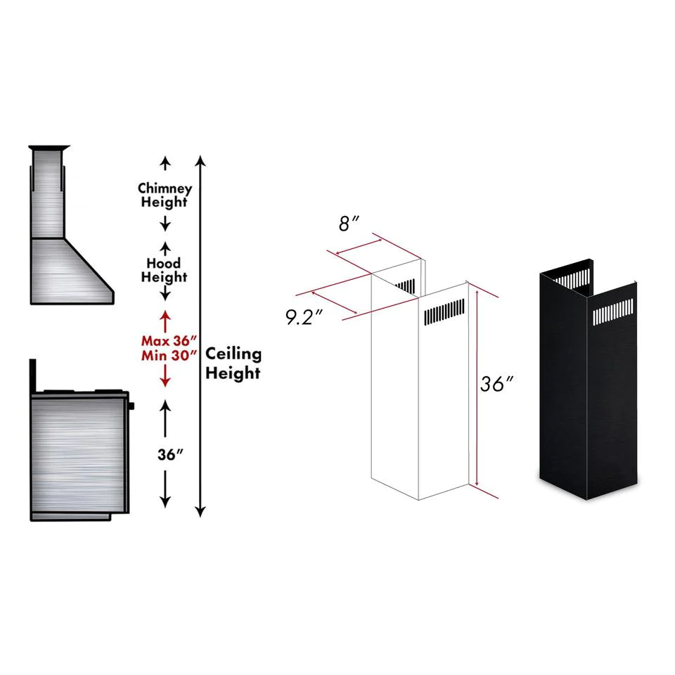 ZLINE 1-36" Chimney Extension for 9 ft. to 10 ft. Ceilings in Black Stainless (1PCEXT-BSKBN)