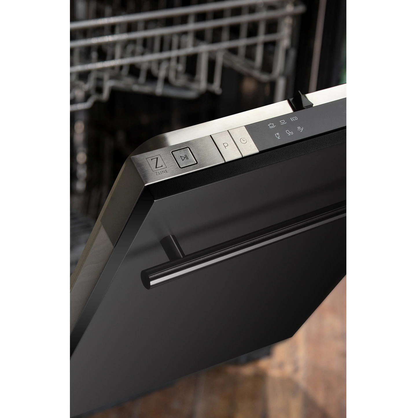 ZLINE 18" Compact Black Stainless Steel Top Control Dishwasher With Stainless Steel Tub and Modern Style Handle