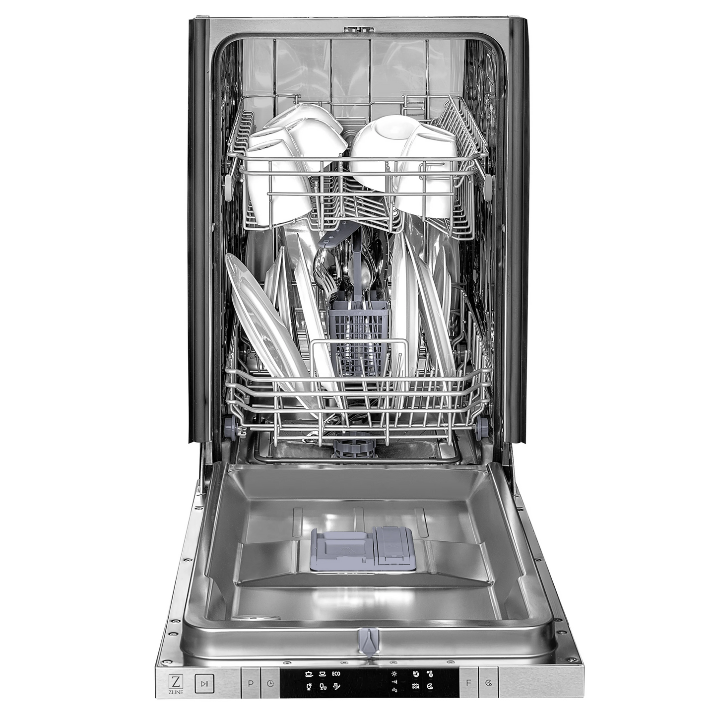 ZLINE 18" Compact Black Stainless Steel Top Control Dishwasher With Stainless Steel Tub and Modern Style Handle