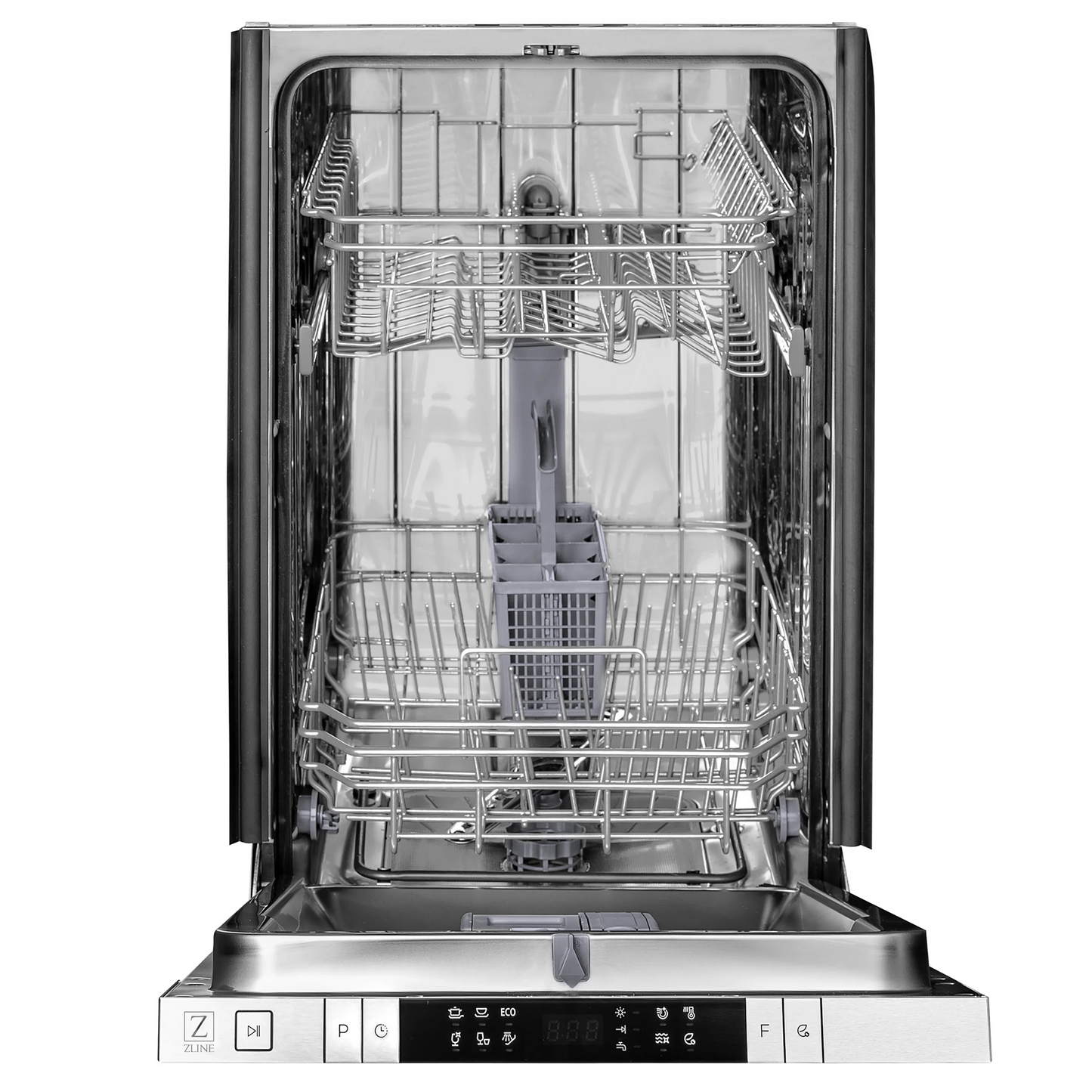 ZLINE 18" Compact Black Stainless Steel Top Control Dishwasher With Stainless Steel Tub and Modern Style Handle