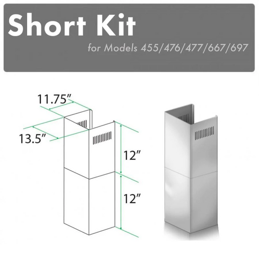 ZLINE 2-12" Short Chimney Pieces for 7 ft. to 8 ft. Ceilings (SK-455/476/477/667/697)