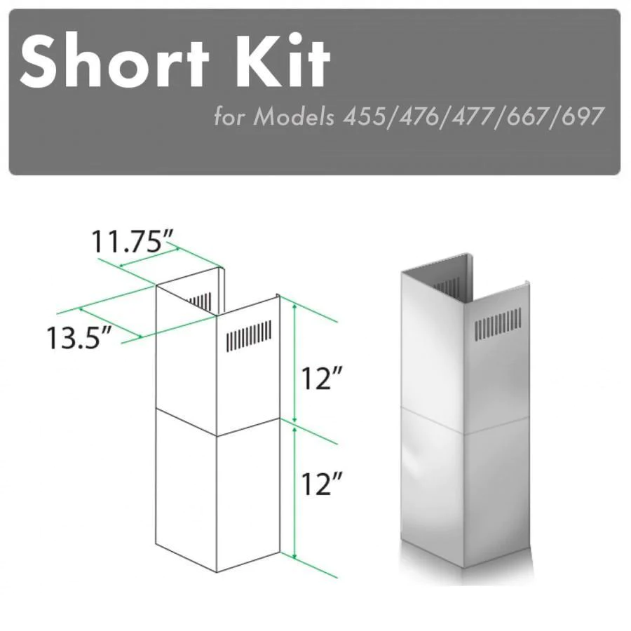 ZLINE 2-12" Short Chimney Pieces for 7 ft. to 8 ft. Ceilings (SK-455/476/477/667/697)