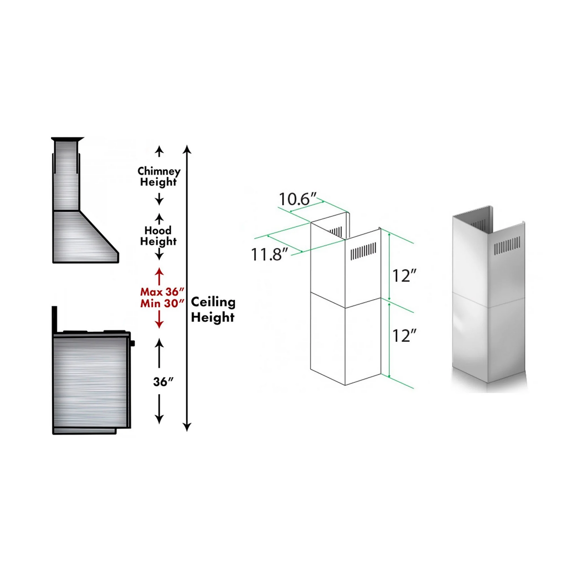 ZLINE 2-12" Short Chimney Pieces for 7 ft. to 8 ft. Ceilings (SK-587/597)