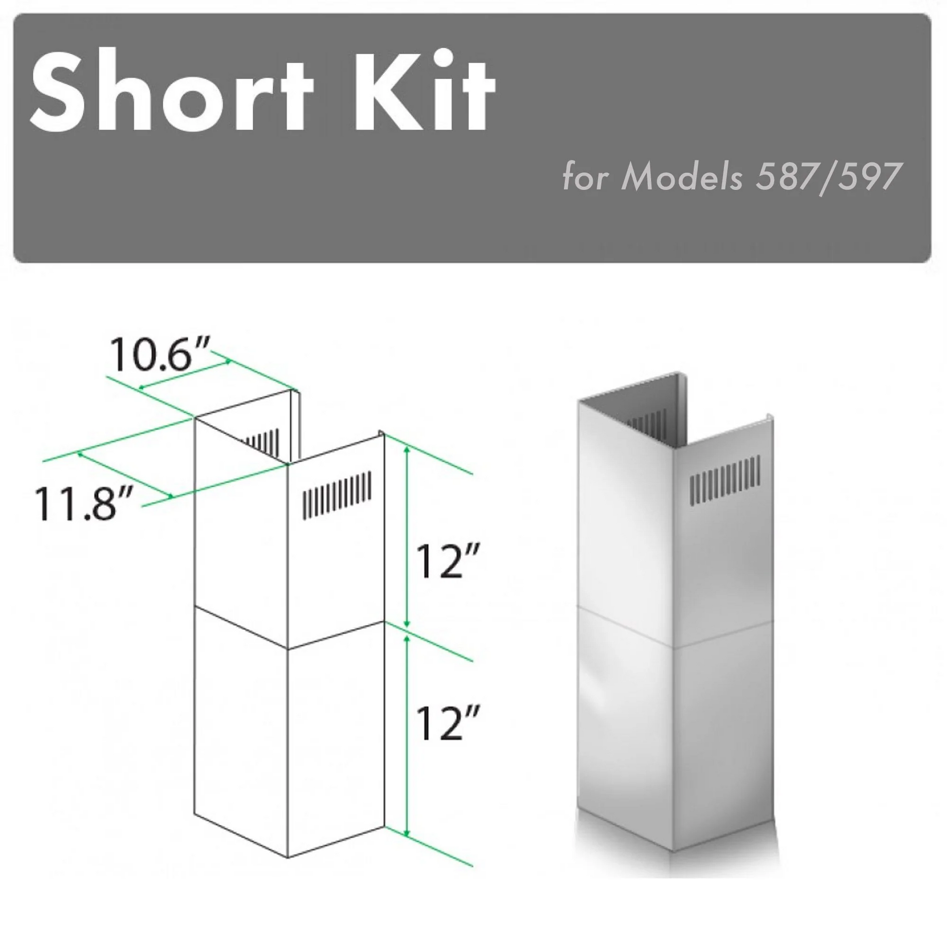 ZLINE 2-12" Short Chimney Pieces for 7 ft. to 8 ft. Ceilings (SK-587/597)