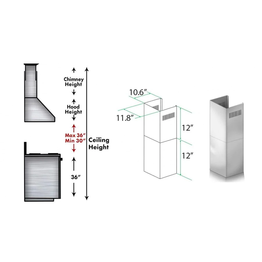 ZLINE 2-12" Short Chimney Pieces for 7 ft. to 8 ft. Ceilings (SK-597-304)