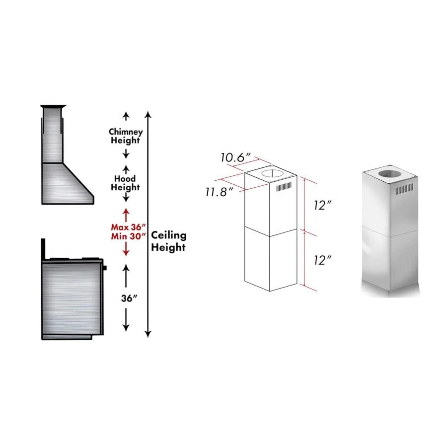 ZLINE 2-12" Short Chimney Pieces for 7 ft. to 8 ft. Ceilings (SK-597i)