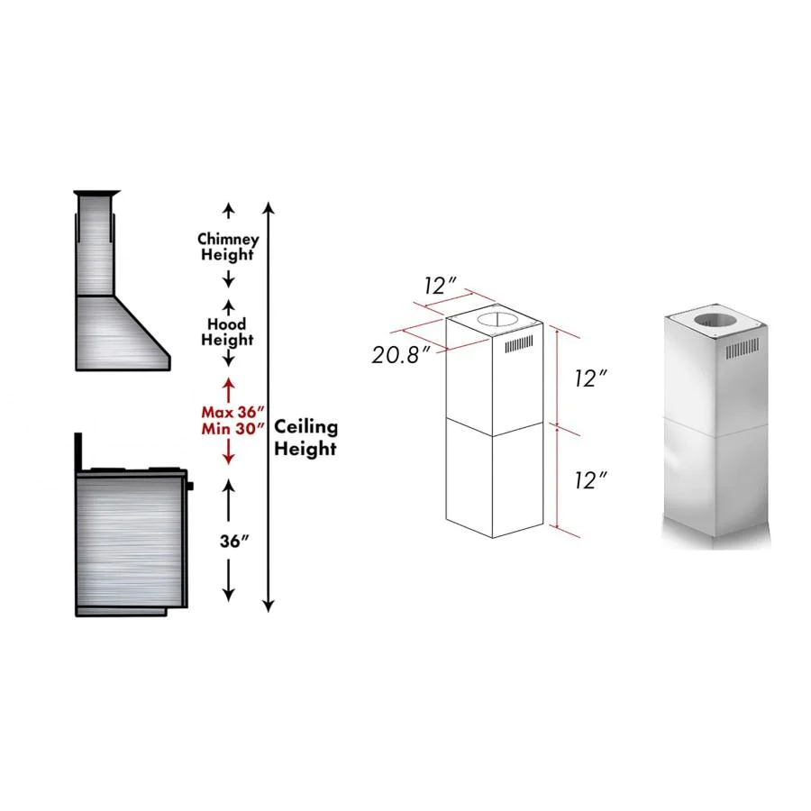 ZLINE 2-12" Short Chimney Pieces for 7 ft. to 8 ft. Ceilings (SK-697i/KECOMi-304)