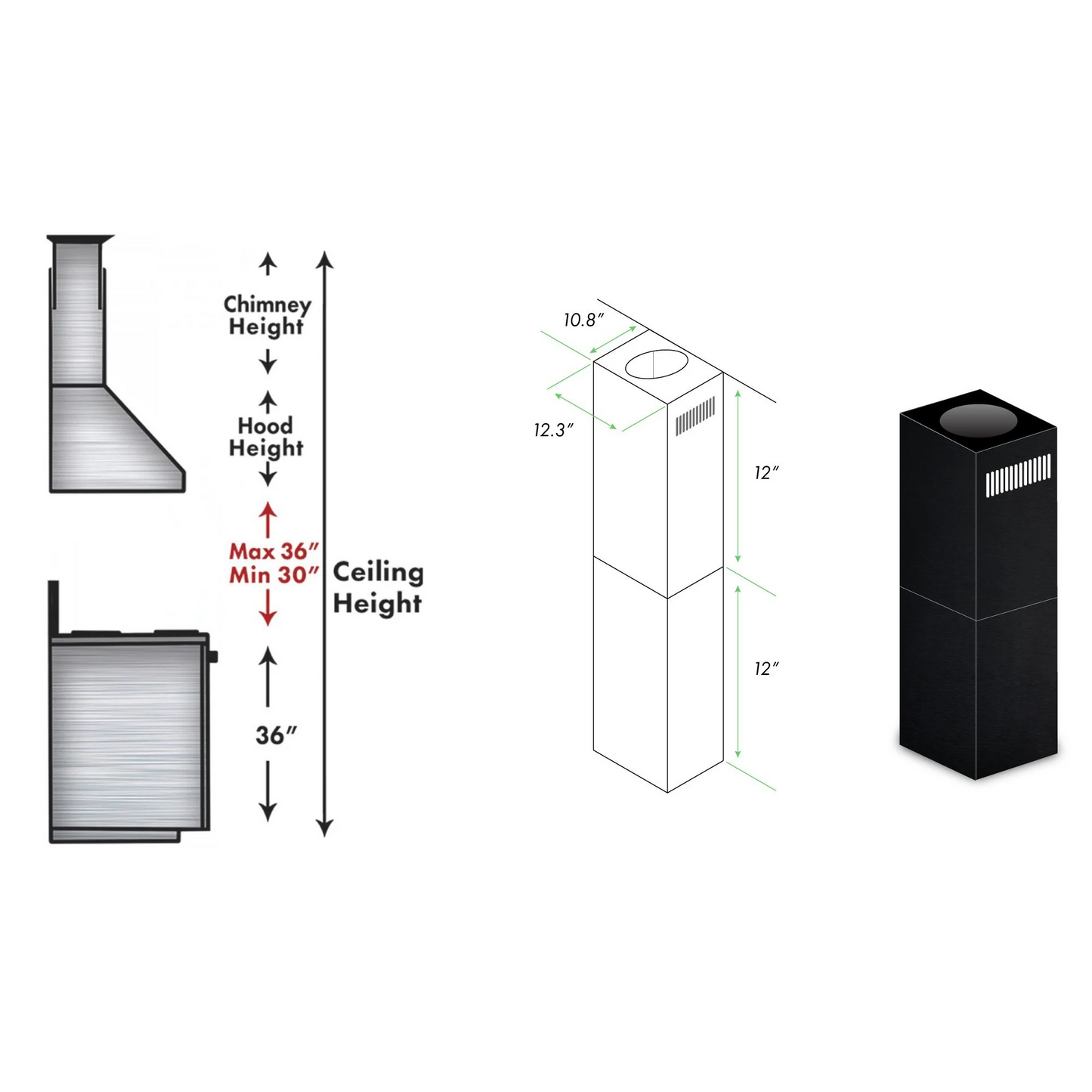 ZLINE 2-12" Short Chimney Pieces for 7 ft. to 8 ft. Ceilings (SK-BSKEN)