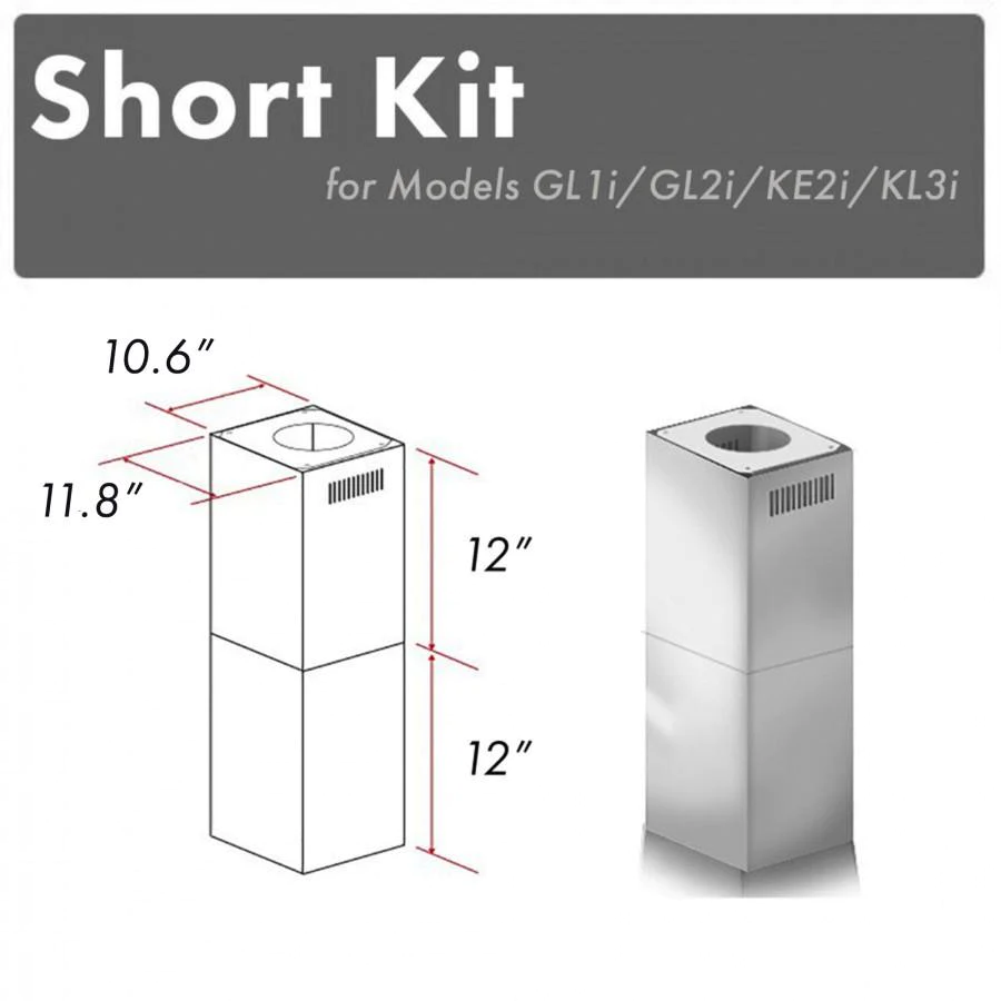ZLINE 2-12" Short Chimney Pieces for 7 ft. to 8 ft. Ceilings (SK-GL1i/GL2i/KE2i/KL3i)