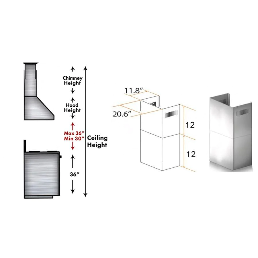 ZLINE 2-12" Short Chimney Pieces for 7 ft. to 8 ft. Ceilings (SK-KECOM)