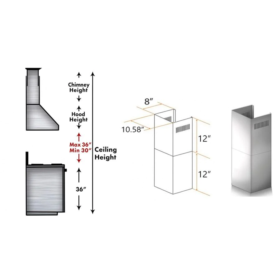 ZLINE 2-12" Short Chimney Pieces for 7 ft. to 8 ft. Ceilings (SK-KF1)