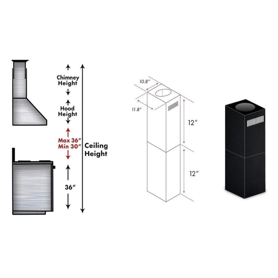 ZLINE 2-12" Short Chimney Pieces for 7 ft. to 8 ft. Ceilings in Black Stainless (SK-BSGL2iN)