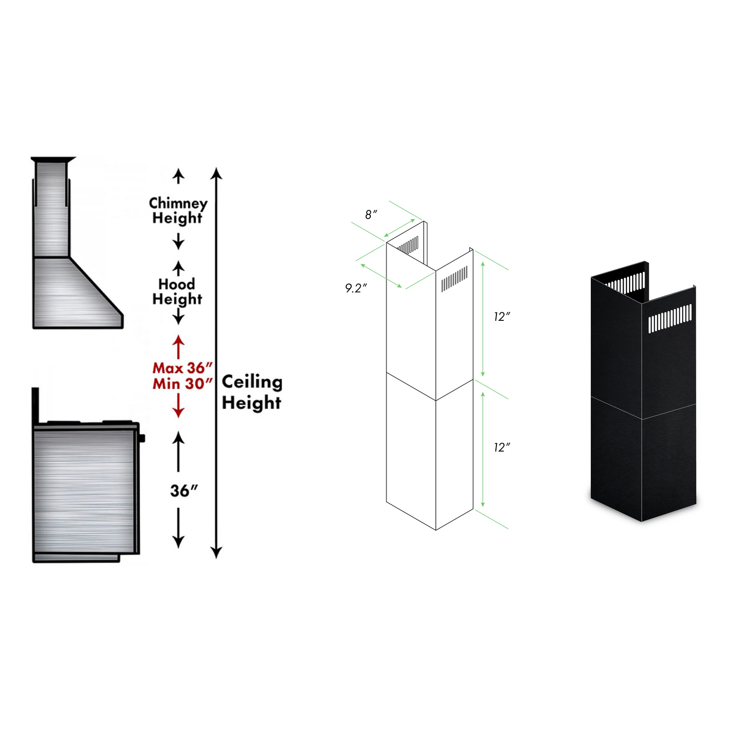 ZLINE 2-12" Short Chimney Pieces for 7 ft. to 8 ft. Ceilings in Black Stainless (SK-BSKBN)