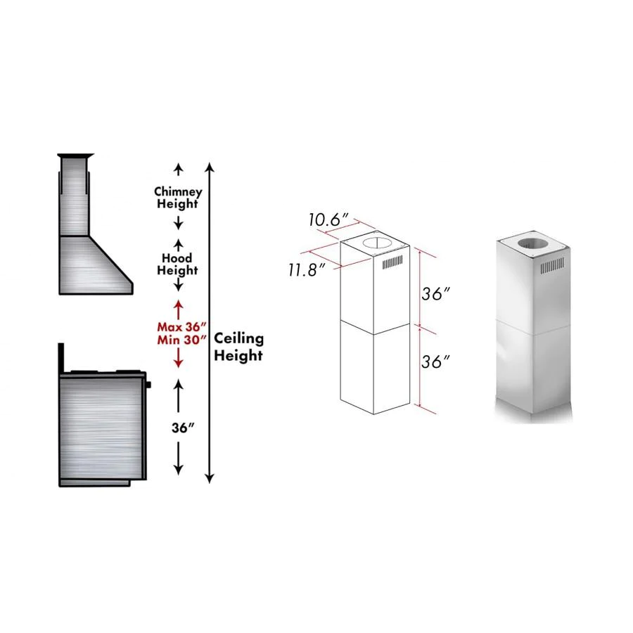 ZLINE 2-36" Chimney Extensions for 10 ft. to 12 ft. Ceilings (2PCEXT-587/597)