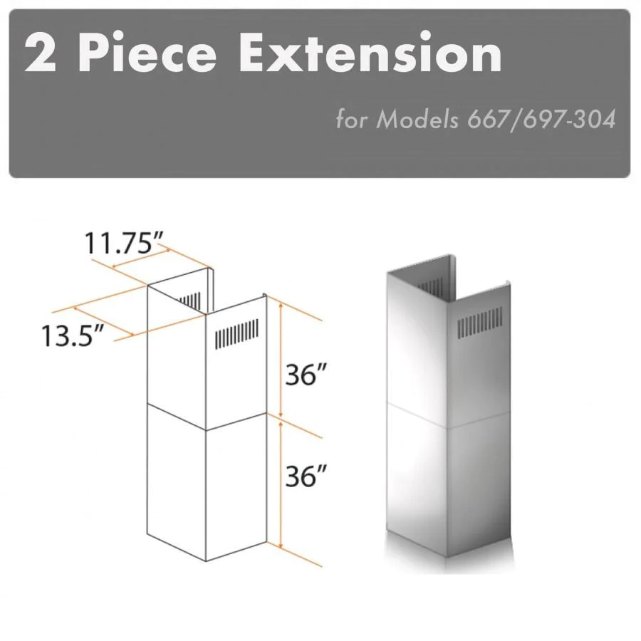 ZLINE 2-36" Chimney Extensions for 10 ft. to 12 ft. Ceilings (2PCEXT-667/697-304)