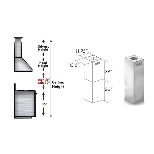 ZLINE 2-36" Chimney Extensions for 10 ft. to 12 ft. Ceilings (2PCEXT-667/697-304)