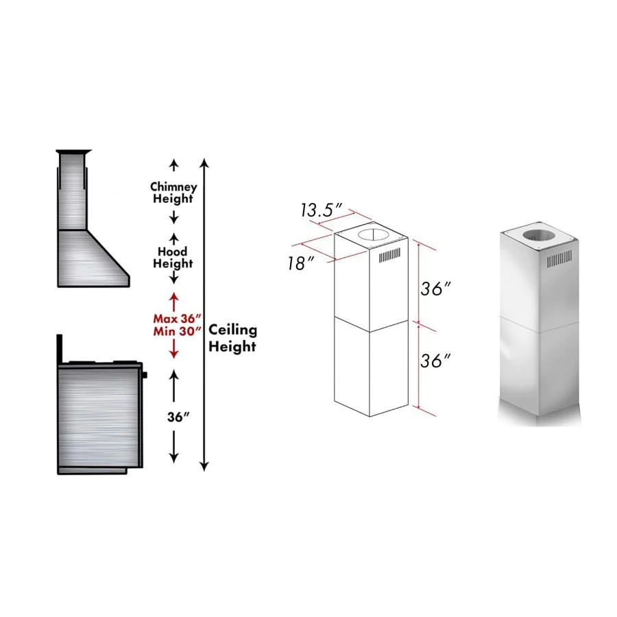 ZLINE 2-36" Chimney Extensions for 10 ft. to 12 ft. Ceilings (2PCEXT-687)