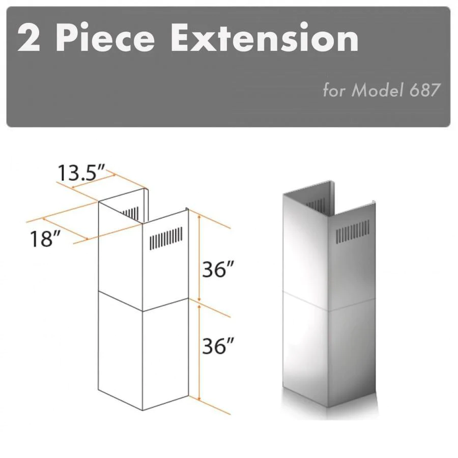 ZLINE 2-36" Chimney Extensions for 10 ft. to 12 ft. Ceilings (2PCEXT-687)