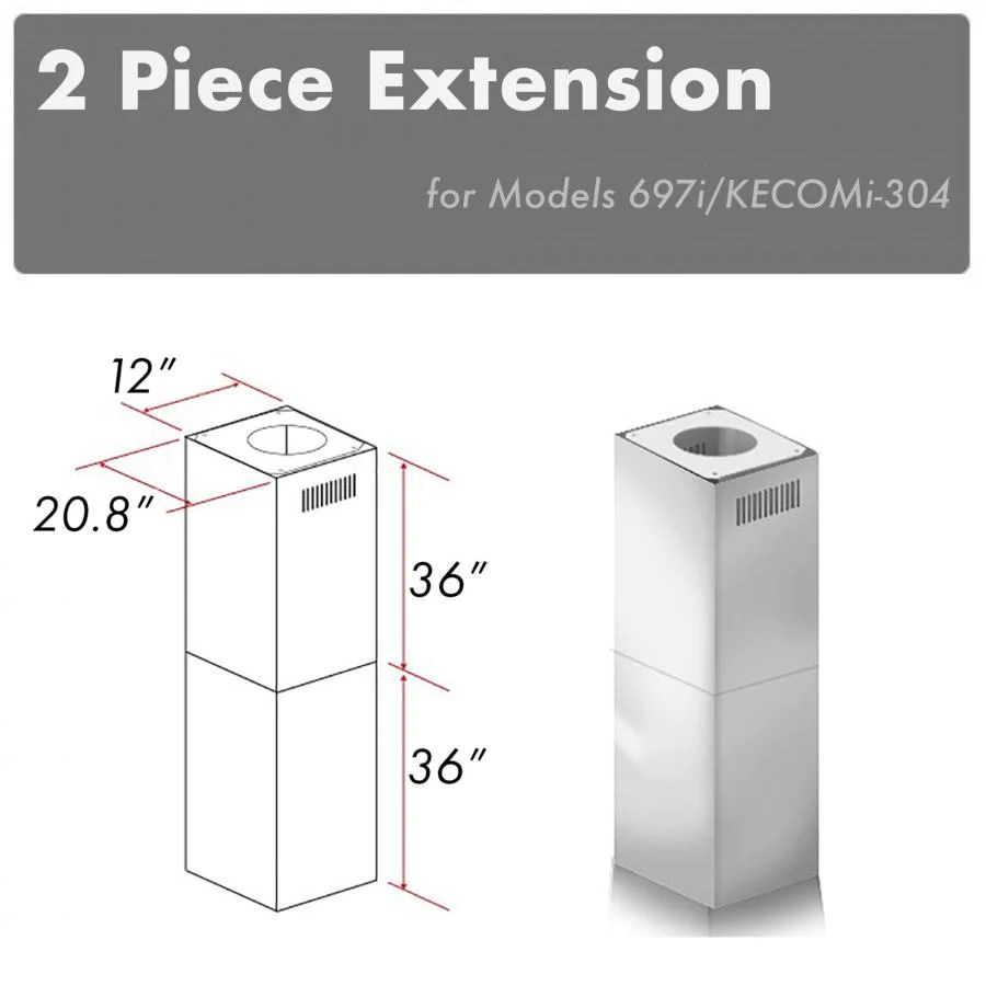 ZLINE 2-36" Chimney Extensions for 10 ft. to 12 ft. Ceilings (2PCEXT-697i/KECOMi-304)