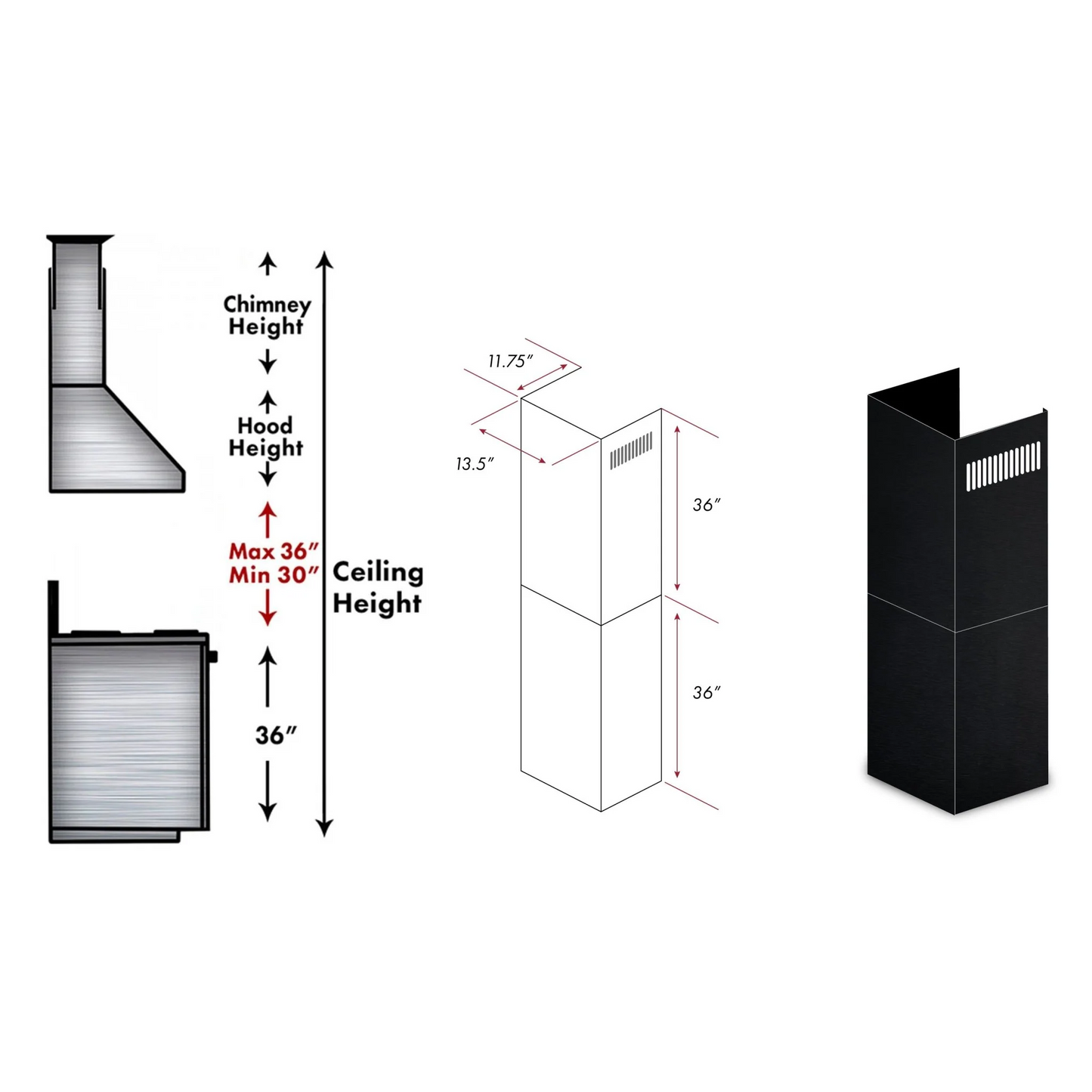 ZLINE 2-36" Chimney Extensions for 10 ft. to 12 ft. Ceilings (2PCEXT-BS655N)