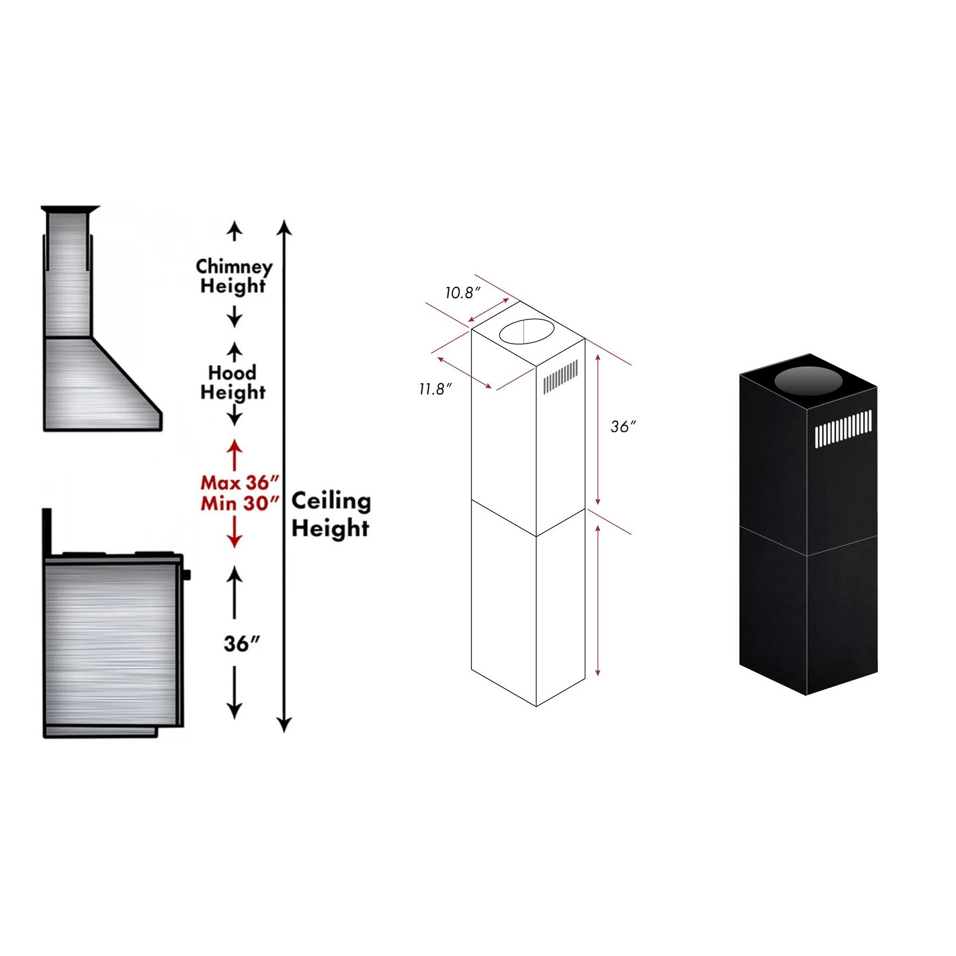 ZLINE 2-36" Chimney Extensions for 10 ft. to 12 ft. Ceilings (2PCEXT-BSKE2iN)