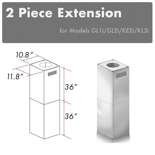 ZLINE 2-36" Chimney Extensions for 10 ft. to 12 ft. Ceilings (2PCEXT-GL1i/GL2i/KE2i/KL3i)