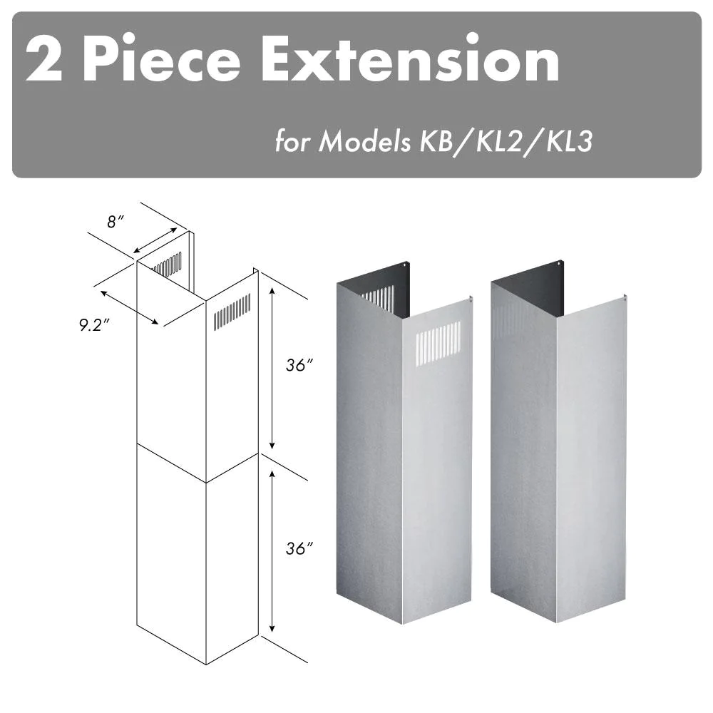 ZLINE 2-36" Chimney Extensions for 10 ft. to 12 ft. Ceilings (2PCEXT-KB/KL2/KL3)