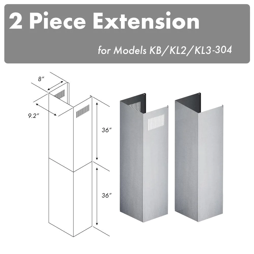 ZLINE 2-36" Chimney Extensions for 10 ft. to 12 ft. Ceilings (2PCEXT-KB/KL2/KL3-304)