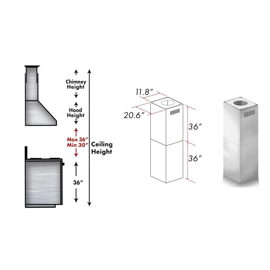 ZLINE 2-36" Chimney Extensions for 10 ft. to 12 ft. Ceilings (2PCEXT-KECOM)