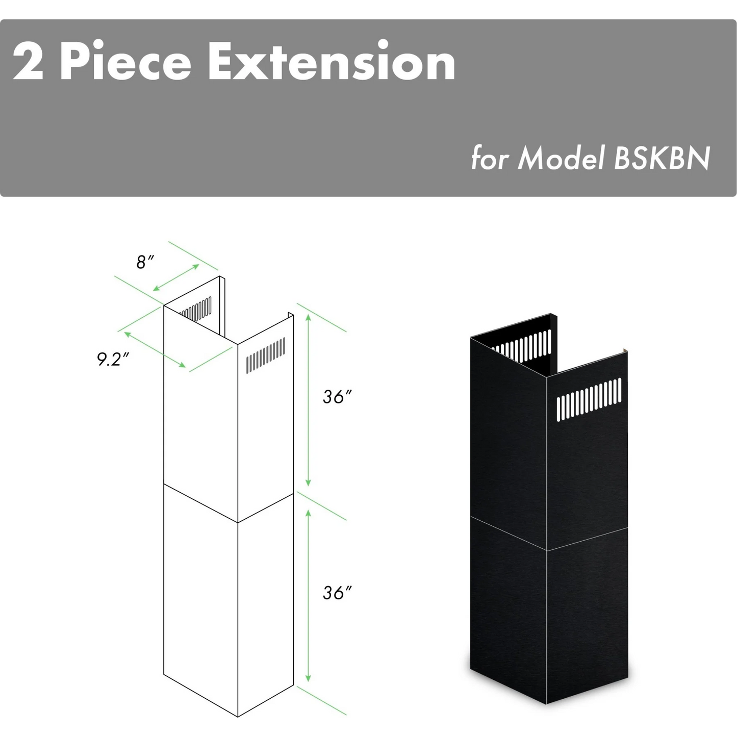 ZLINE 2-36" Chimney Extensions for 10 ft. to 12 ft. Ceilings in Black Stainless (2PCEXT-BSKBN)