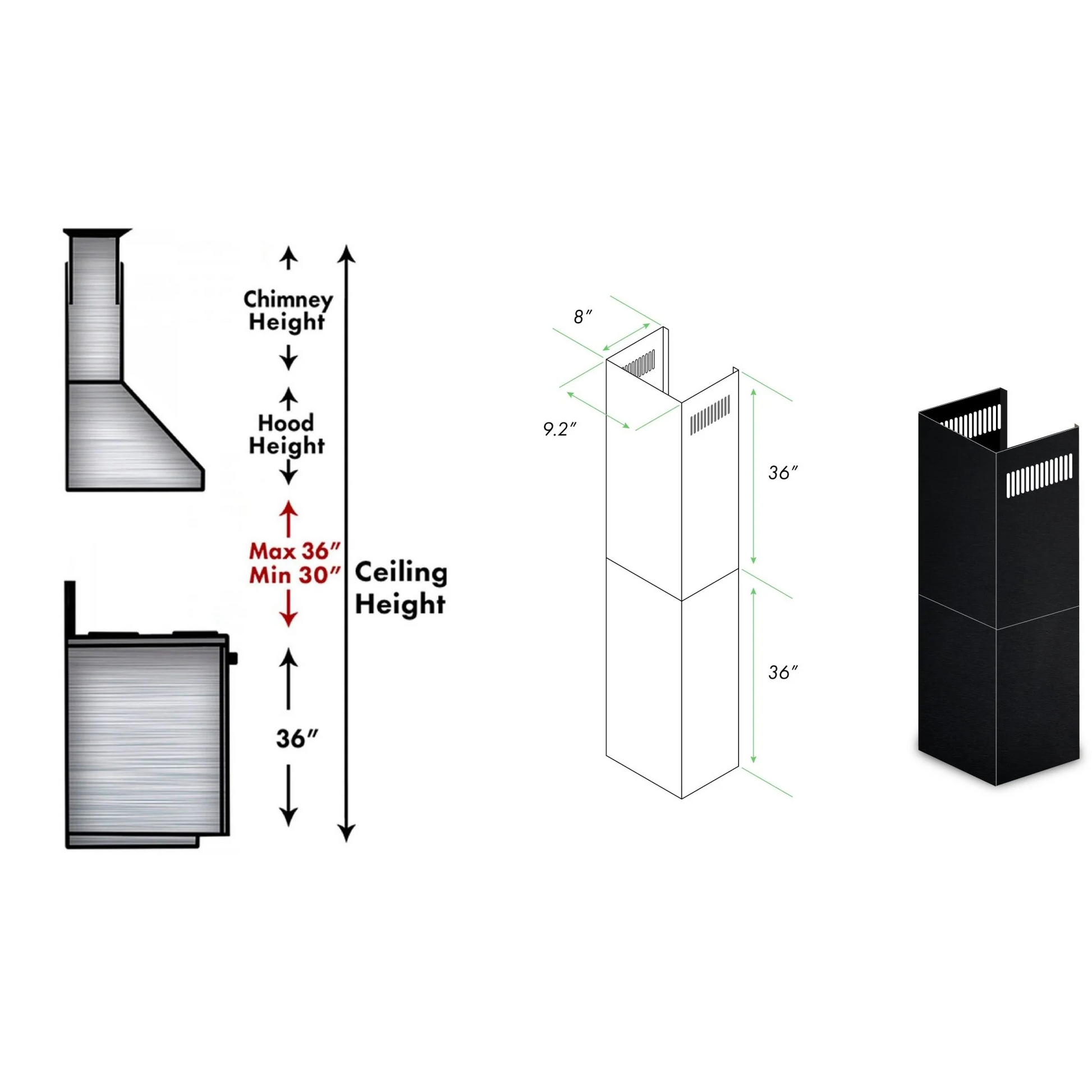 ZLINE 2-36" Chimney Extensions for 10 ft. to 12 ft. Ceilings in Black Stainless (2PCEXT-BSKBN)