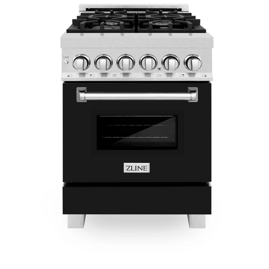 ZLINE 24" 2.8 cu. ft. Dual Fuel Range With Gas Stove and Electric Oven in DuraSnow Stainless Steel and Black Matte Door