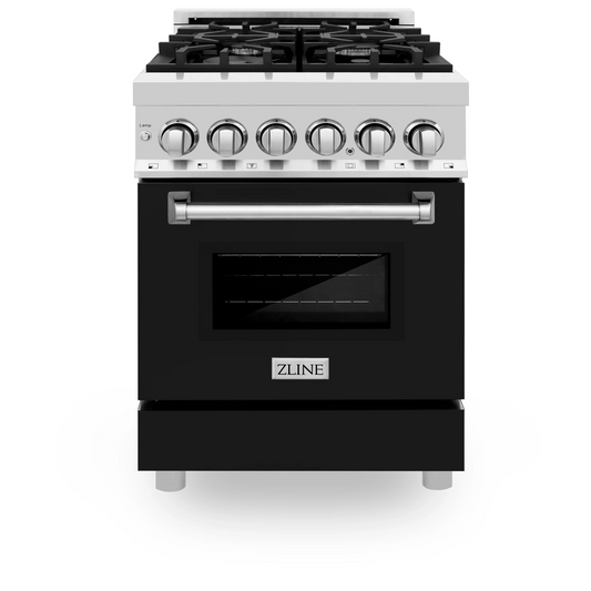 ZLINE 24" 2.8 cu. ft. Dual Fuel Range With Gas Stove and Electric Oven in Stainless Steel and Black Matte Door