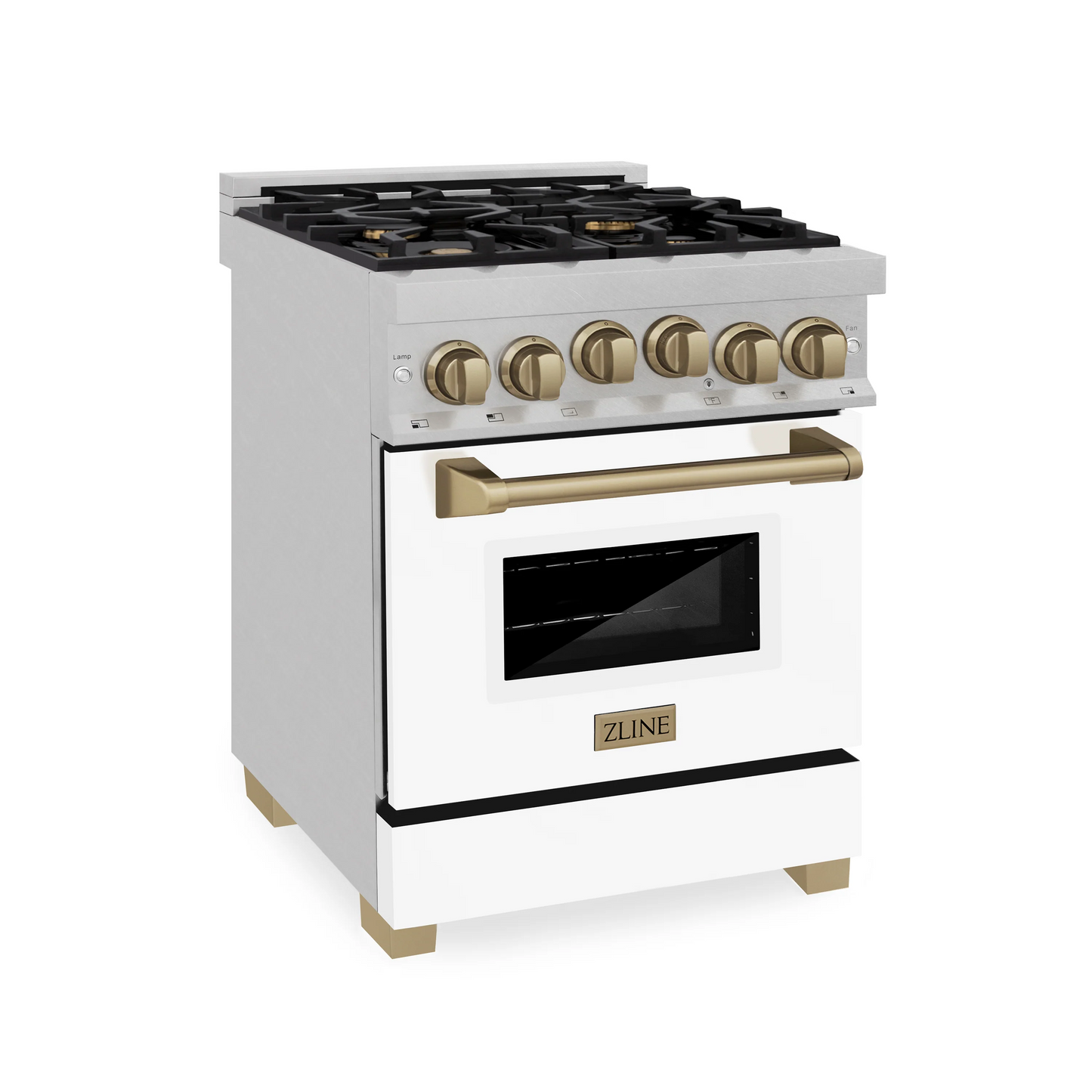 ZLINE 24" 2.8 cu. ft. Range With Gas Stove and Gas Oven in DuraSnow Stainless Steel With White Matte Door and Champagne Bronze Accents