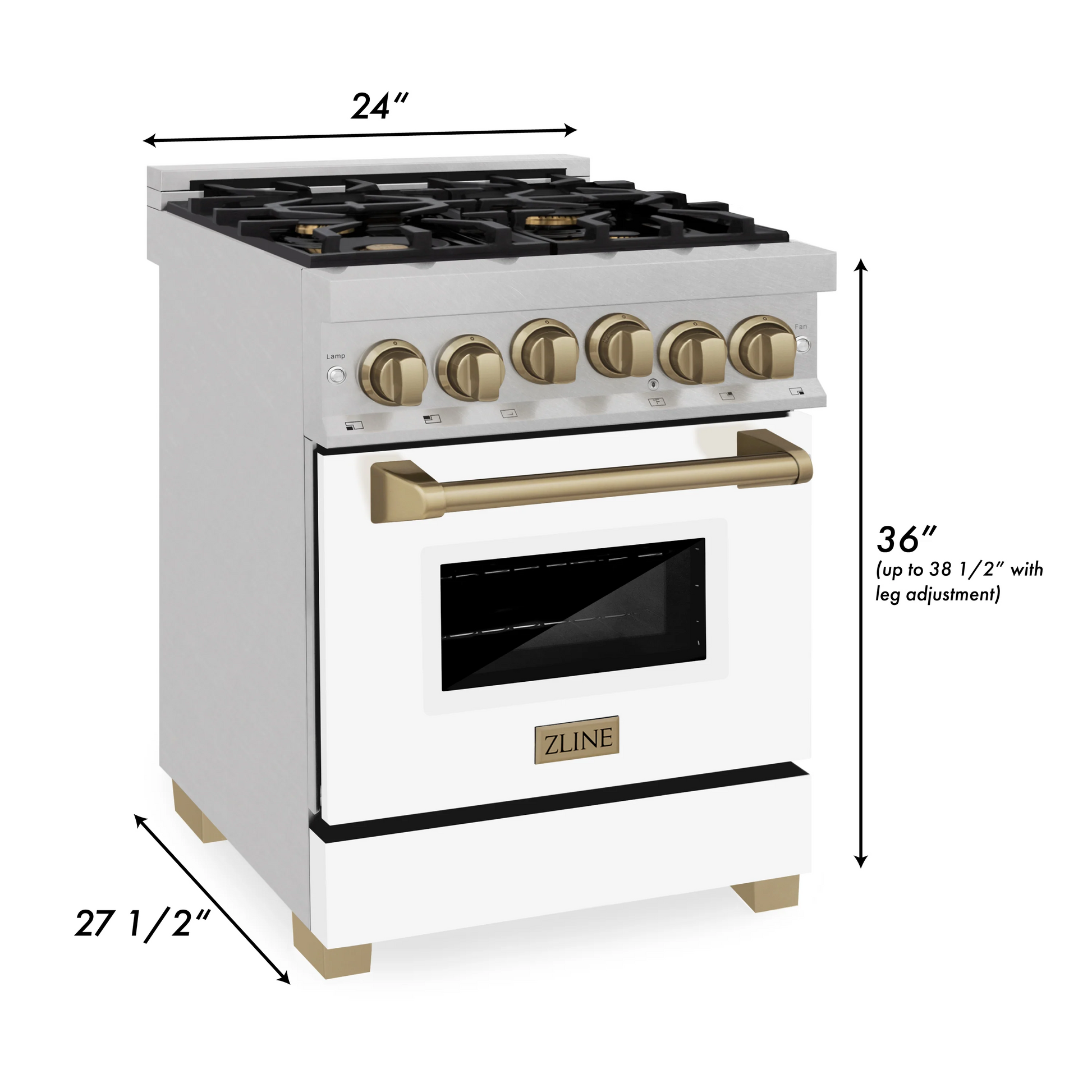 ZLINE 24" 2.8 cu. ft. Range With Gas Stove and Gas Oven in DuraSnow Stainless Steel With White Matte Door and Champagne Bronze Accents