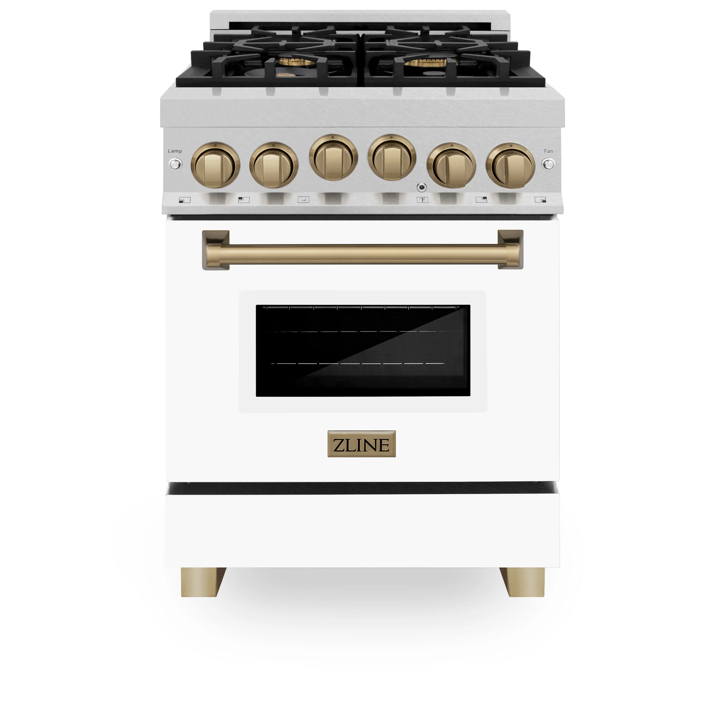 ZLINE 24" 2.8 cu. ft. Range With Gas Stove and Gas Oven in DuraSnow Stainless Steel With White Matte Door and Champagne Bronze Accents