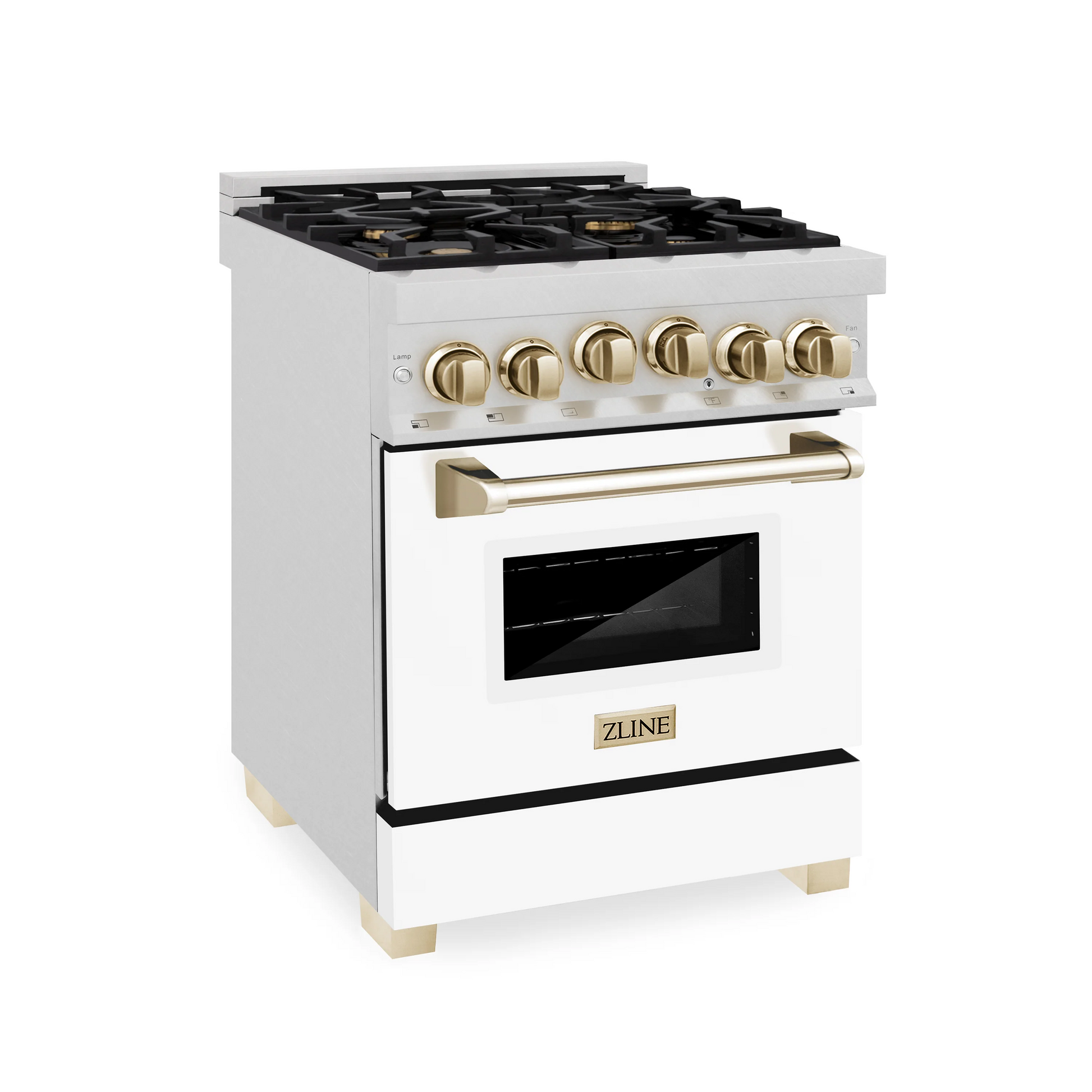 ZLINE 24" 2.8 cu. ft. Range With Gas Stove and Gas Oven in DuraSnow Stainless Steel With White Matte Door and Gold Accents