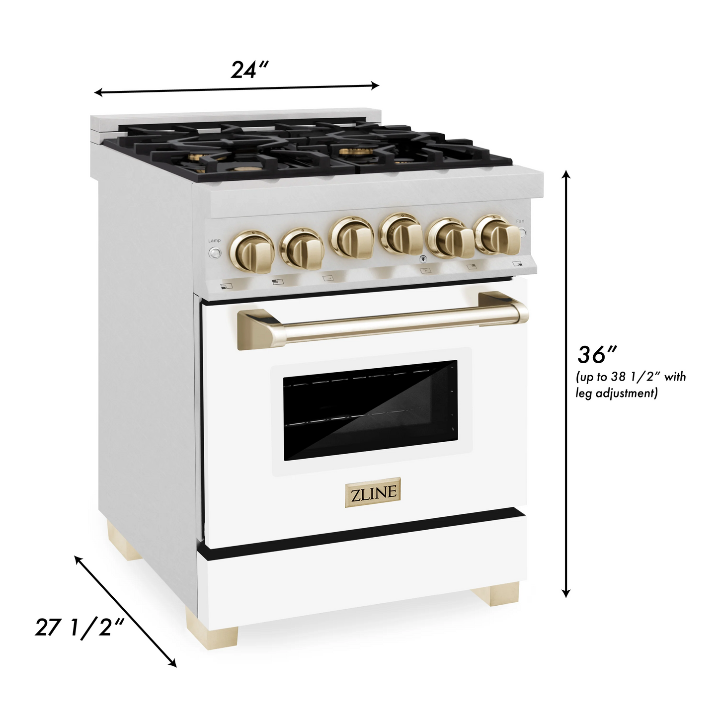 ZLINE 24" 2.8 cu. ft. Range With Gas Stove and Gas Oven in DuraSnow Stainless Steel With White Matte Door and Gold Accents