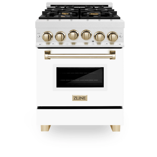 ZLINE 24" 2.8 cu. ft. Range With Gas Stove and Gas Oven in DuraSnow Stainless Steel With White Matte Door and Gold Accents