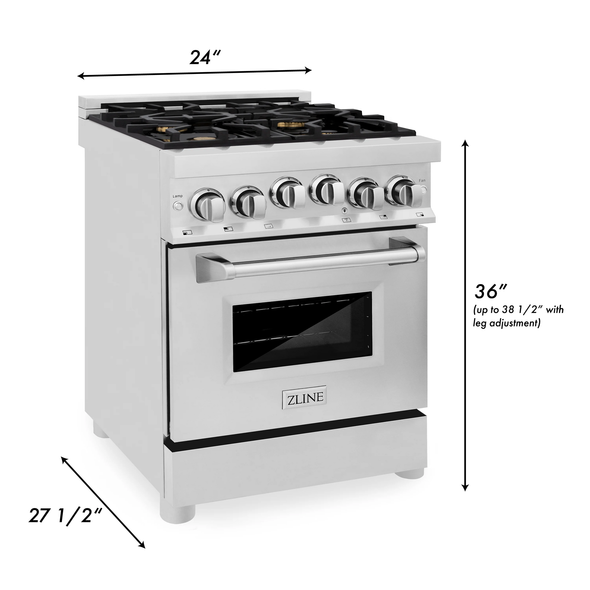 ZLINE 24" 2.8 cu. ft. Range With Gas Stove and Gas Oven in Stainless Steel With Brass Burners