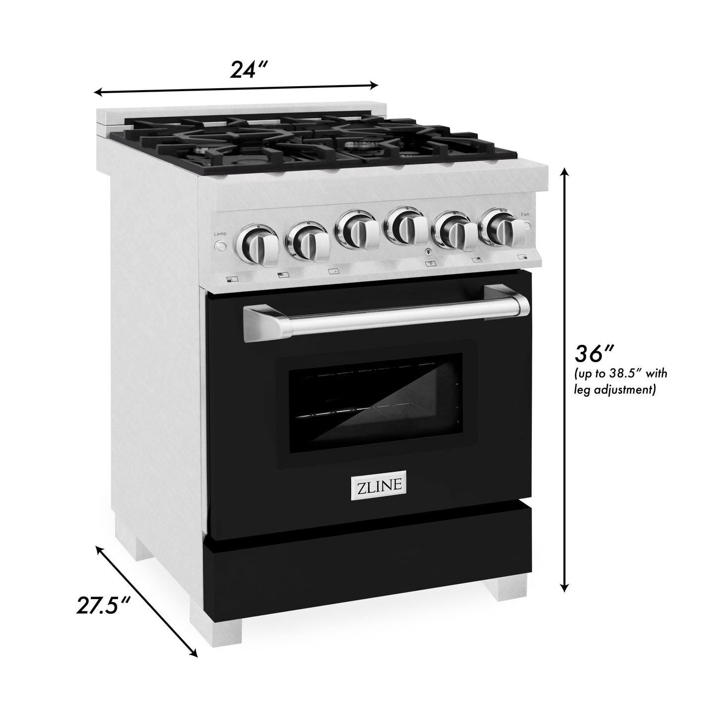 ZLINE 24" 2.8 cu. ft. Range with Gas Stove and Gas Oven in DuraSnow Stainless Steel and Black Matte Door