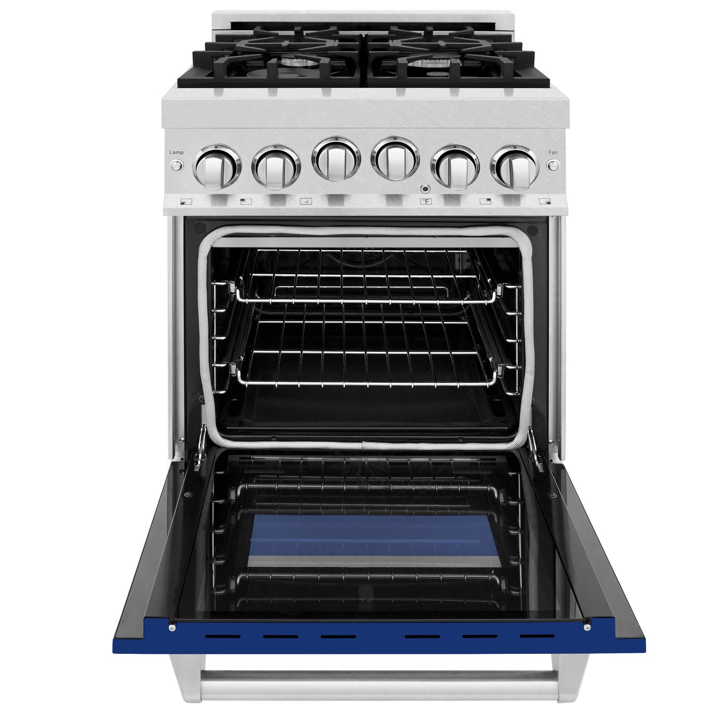 ZLINE 24" 2.8 cu. ft. Range with Gas Stove and Gas Oven in DuraSnow Stainless Steel and Blue Gloss Door