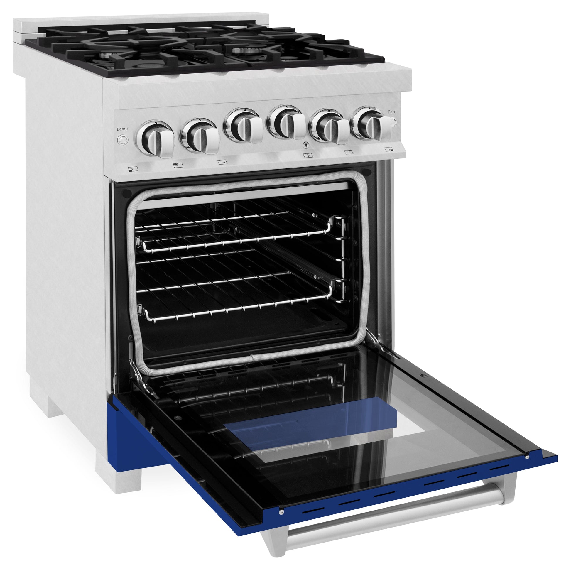 ZLINE 24" 2.8 cu. ft. Range with Gas Stove and Gas Oven in DuraSnow Stainless Steel and Blue Gloss Door