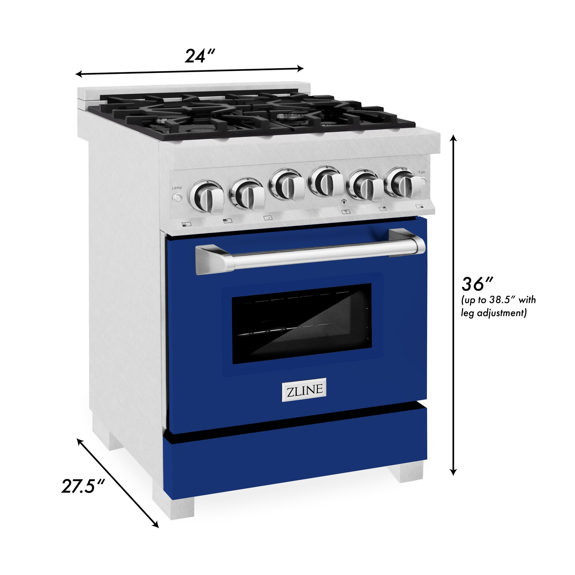 ZLINE 24" 2.8 cu. ft. Range with Gas Stove and Gas Oven in DuraSnow Stainless Steel and Blue Gloss Door