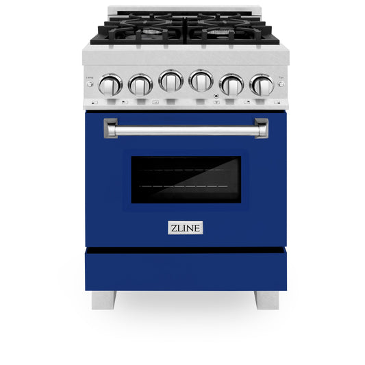 ZLINE 24" 2.8 cu. ft. Range with Gas Stove and Gas Oven in DuraSnow Stainless Steel and Blue Gloss Door