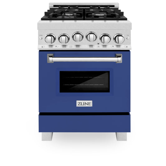 ZLINE 24" 2.8 cu. ft. Range with Gas Stove and Gas Oven in DuraSnow Stainless Steel and Blue Matte Door