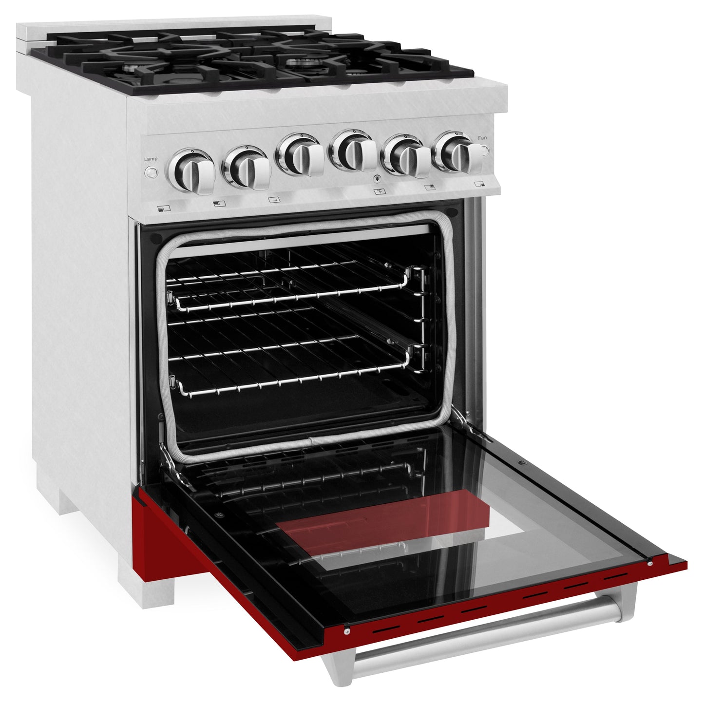 ZLINE 24" 2.8 cu. ft. Range with Gas Stove and Gas Oven in DuraSnow Stainless Steel and Red Gloss Door